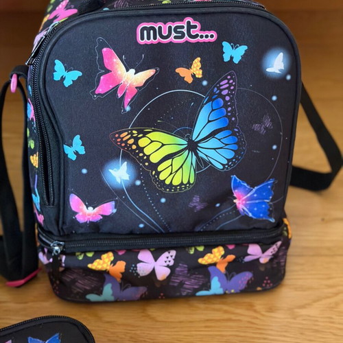 School bag set with trolley, lunch bag, and pencil case used