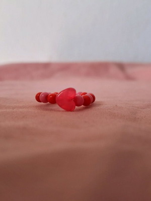Beaded ring with heart on elastic fishing line made to order