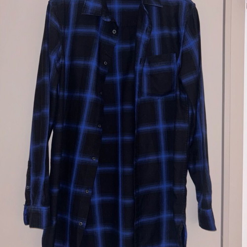 H&M long checked shirt new, black and blue, size S
