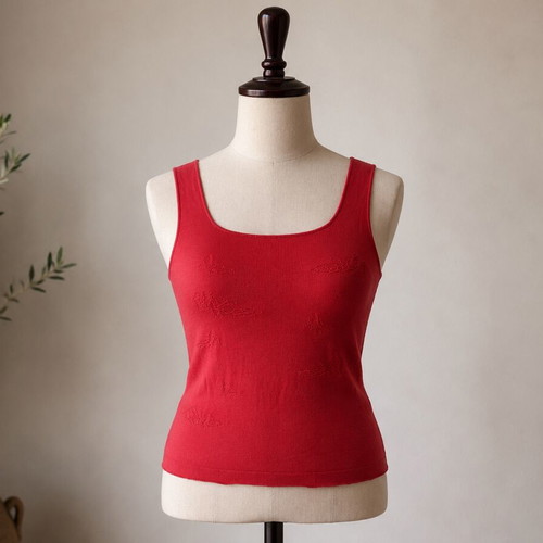 Red sleeveless top elastic knit like new, size L
