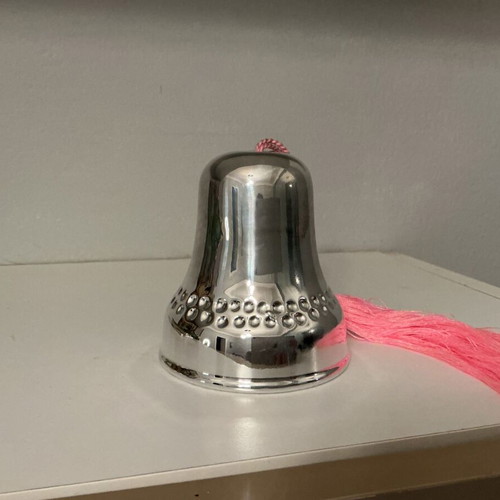 Silver music bell new with pink tassel