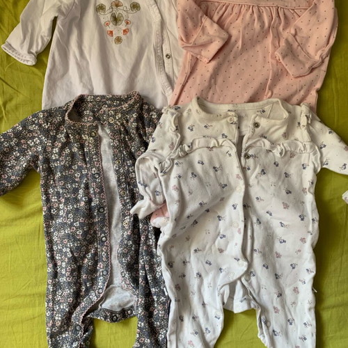 Cotton baby bodysuits used, pack of 4, 0-3 months, girl, Mothercare and Orchestra