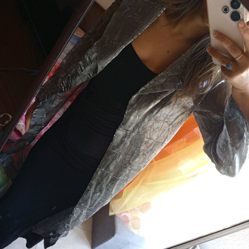 Long jacket size L like new, gray silver organza