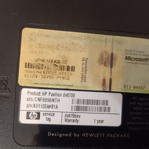 HP Pavilion dv6700 laptop used with SSD and 4GB RAM