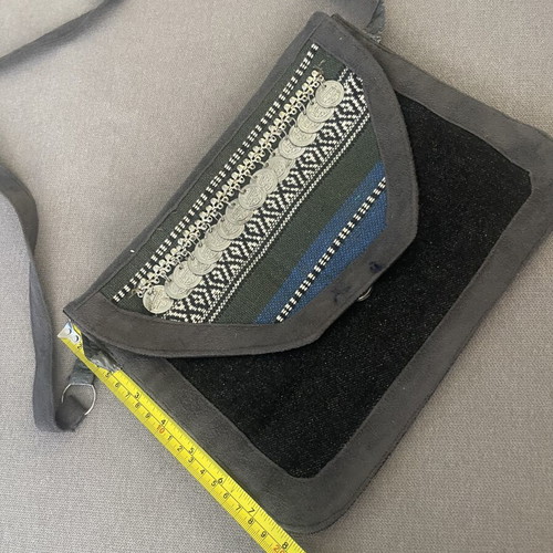 Woven fabric crossbody bag with coins like new, black