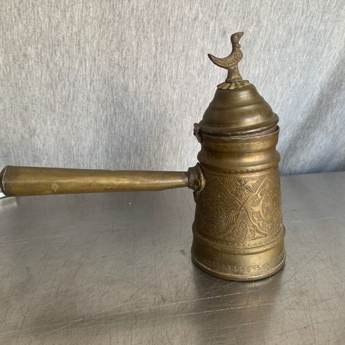 Coffee cezve old used, copper and brass