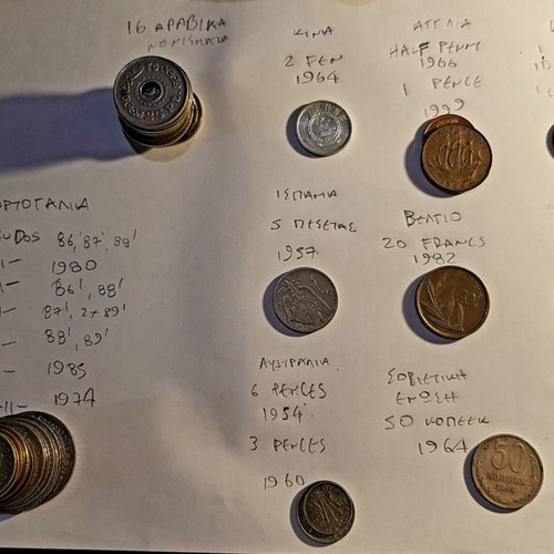 Old coins used, collection of 75 from various nationalities