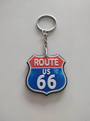 Route US 66 keychain used, blue and red