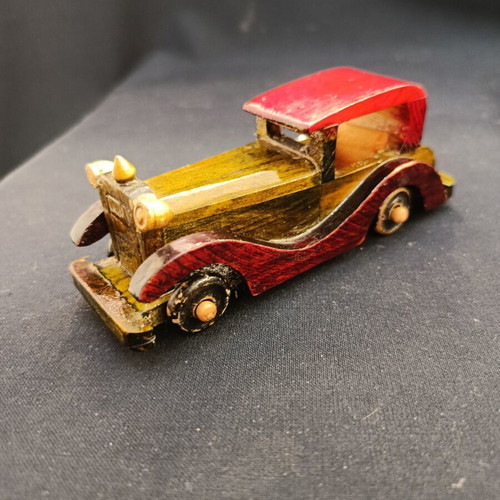 Vintage wooden handmade Rolls Royce toy car used, decorative