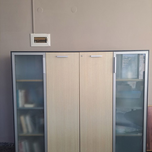 Office furniture set used, corner desk with 3 chairs and storage