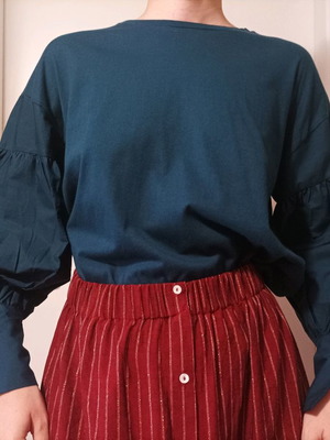 Mango cotton petrol blouse new with puffed sleeves
