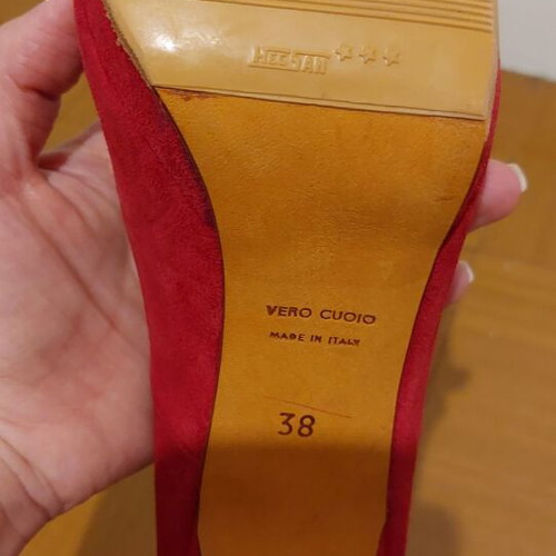 Michele Lopriore peep toe shoe red, new, size 38, suede