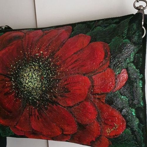 Crossbody bag made of genuine leather with hand-painted flower new