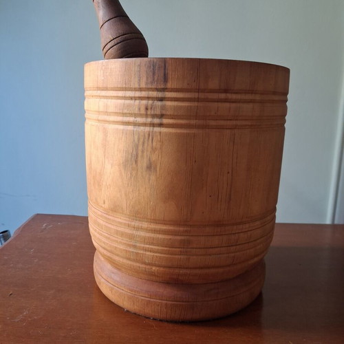 Large wooden mortar and pestle