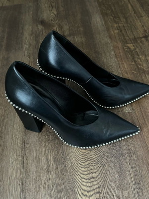 Makis Kotris leather pumps used with studs, size 38, black and silver