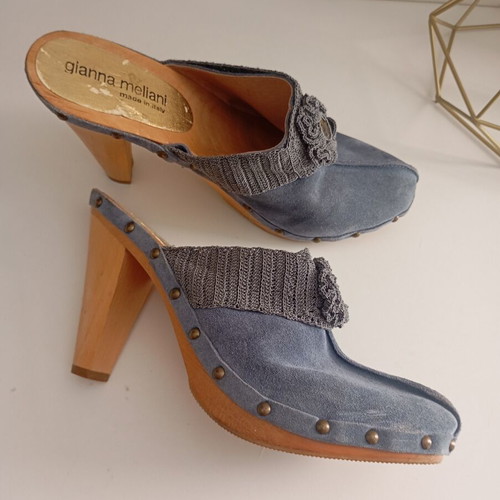 Blue leather mules, size 40