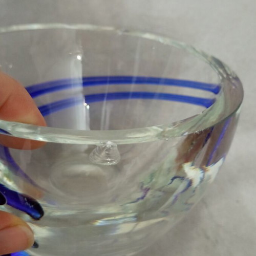 Glass vase with blue decoration
