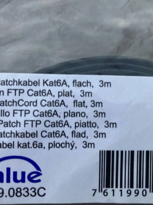 Value FTP Patch Cord Cat 6A Flat 3m new, black