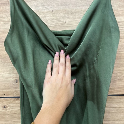 Long satin slip dress used, green, oil fabric