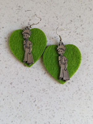 Earrings handmade, like new, green and silver