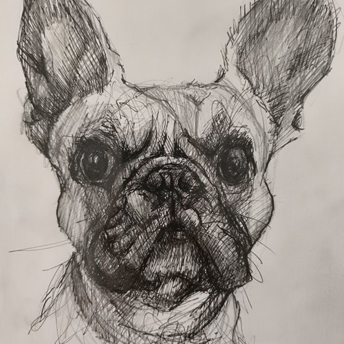 French Bulldog Handmade Art Work like new, framed A4