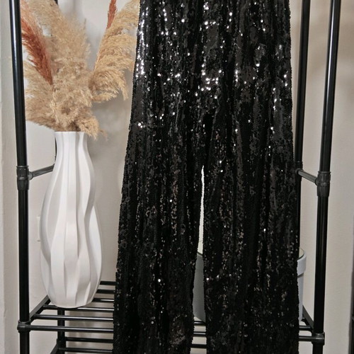 Karavan black pants with sequins new, high waist wide leg