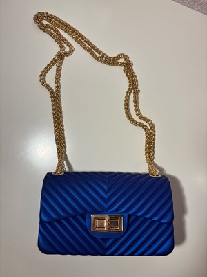 Blue Crossbody Bag with Gold Chain and Twist-Lock Closure New