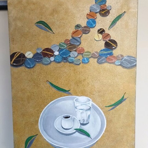Oil painting on canvas Nature Morte original, 70×50 cm, Evripidis Amoiridis 2025