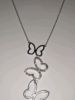 Butterfly necklace used, silver and stone