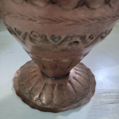 Handmade copper pitcher used, museum piece with engraved signature