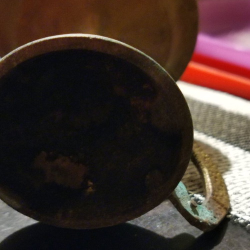 Small brass candle holder-incense burner used with authentic patina