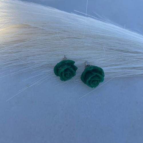 Handmade rose earrings new in deep green color