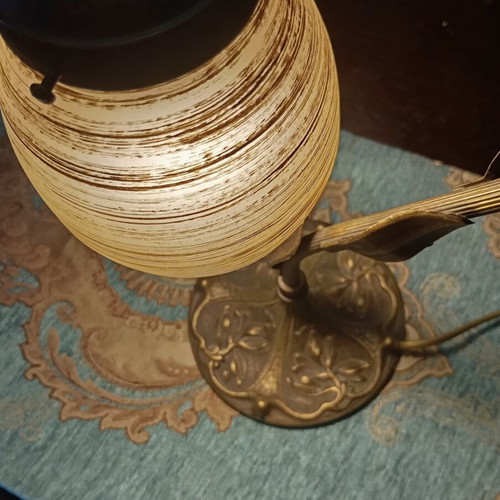 Vintage Art Nouveau table lamp brass with heavy blown glass like new