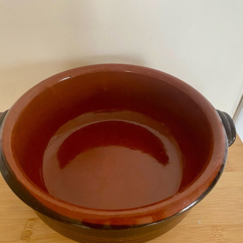 Vintage Ceramic Pottery Clay Casserole Used, 1950s Rustic Kitchenware