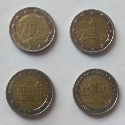 German 2€ coins used, pack of 4 collectible