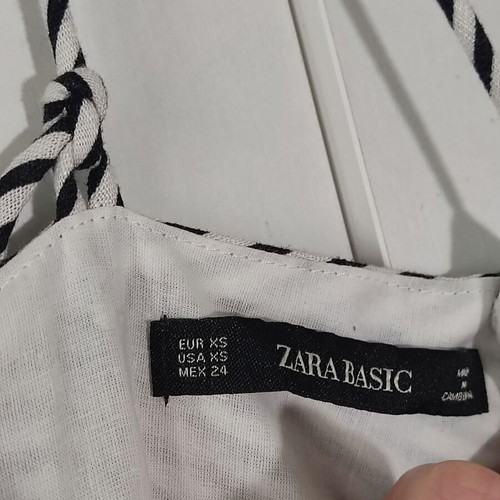 Zara striped linen mix midi dress XS used with straps and pockets