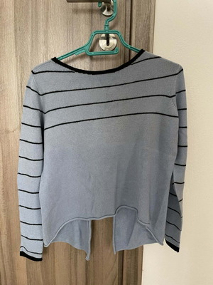 King Kong knitted blouse like new, light blue with black stripes and back opening