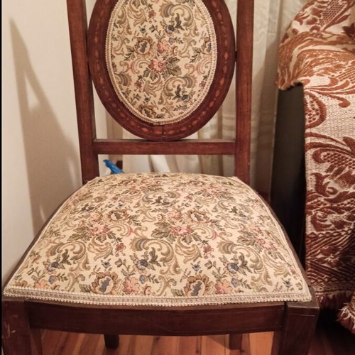 Chairs with marquetry like new, set of 2 with replaced fabric