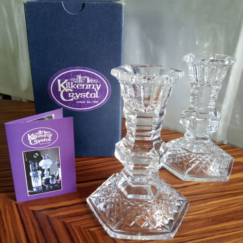 Kilkenny Crystal set of 2 rare ornate porcelain candlesticks new