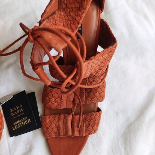 Zara brown suede leather lace-up heeled sandals new, size 40