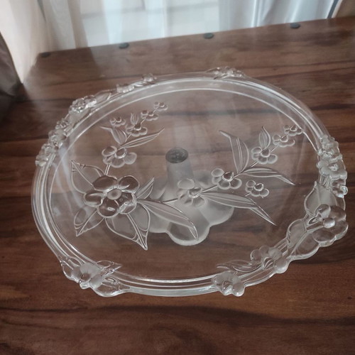 Crystal serving platter with floral design like new