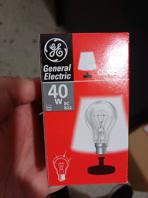 General Electric B22 40w incandescent bulb new, transparent