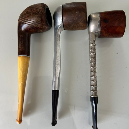 Vintage tobacco pipes collection used, set of 3 rare pieces