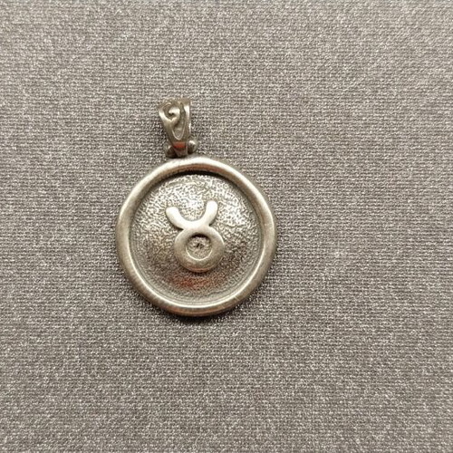 Silver Taurus Zodiac Pendant Oxidized Silver new