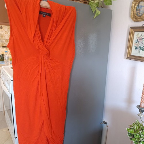 Amisu sleeveless mini/midi dress with twist detail, orange coral, size 36