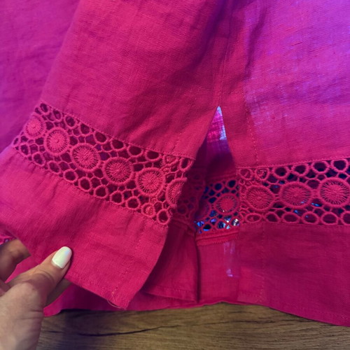 Linen blouse embroidered, new, size large, fuchsia