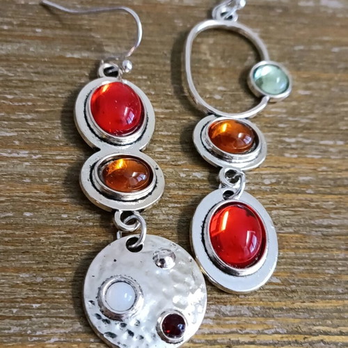 Women's stainless steel earrings with cabochon amber stones new