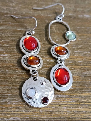 Women's stainless steel earrings with cabochon amber stones new