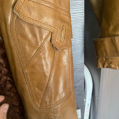 Leather women's quilted lined coat like new, cognac color