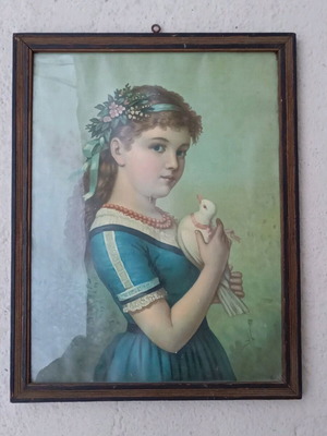 Chromolithograph Girl with Dove used by Fridolin Leiber